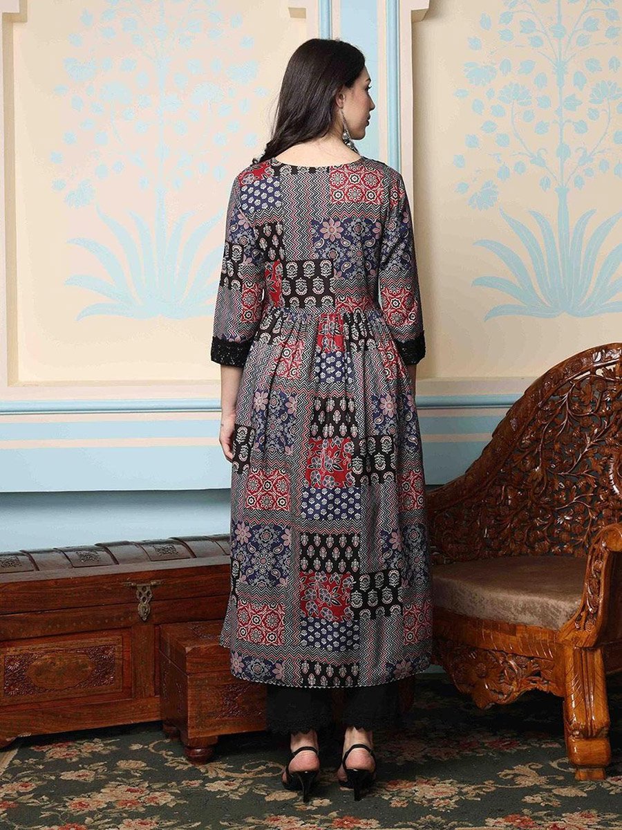 Printed A-Line Kurta with Trousers Set