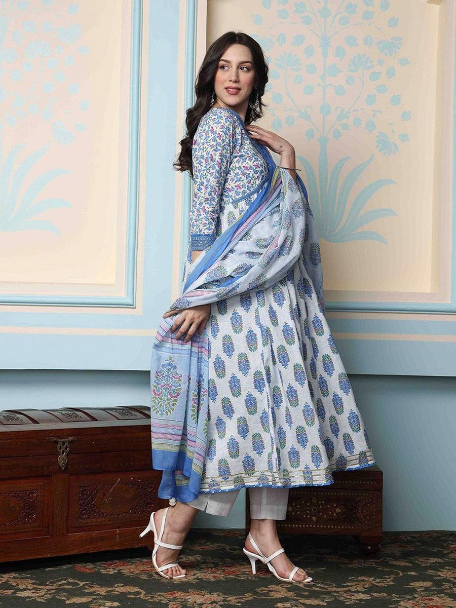 Floral Print Kurta with Trousers and Dupatta Set