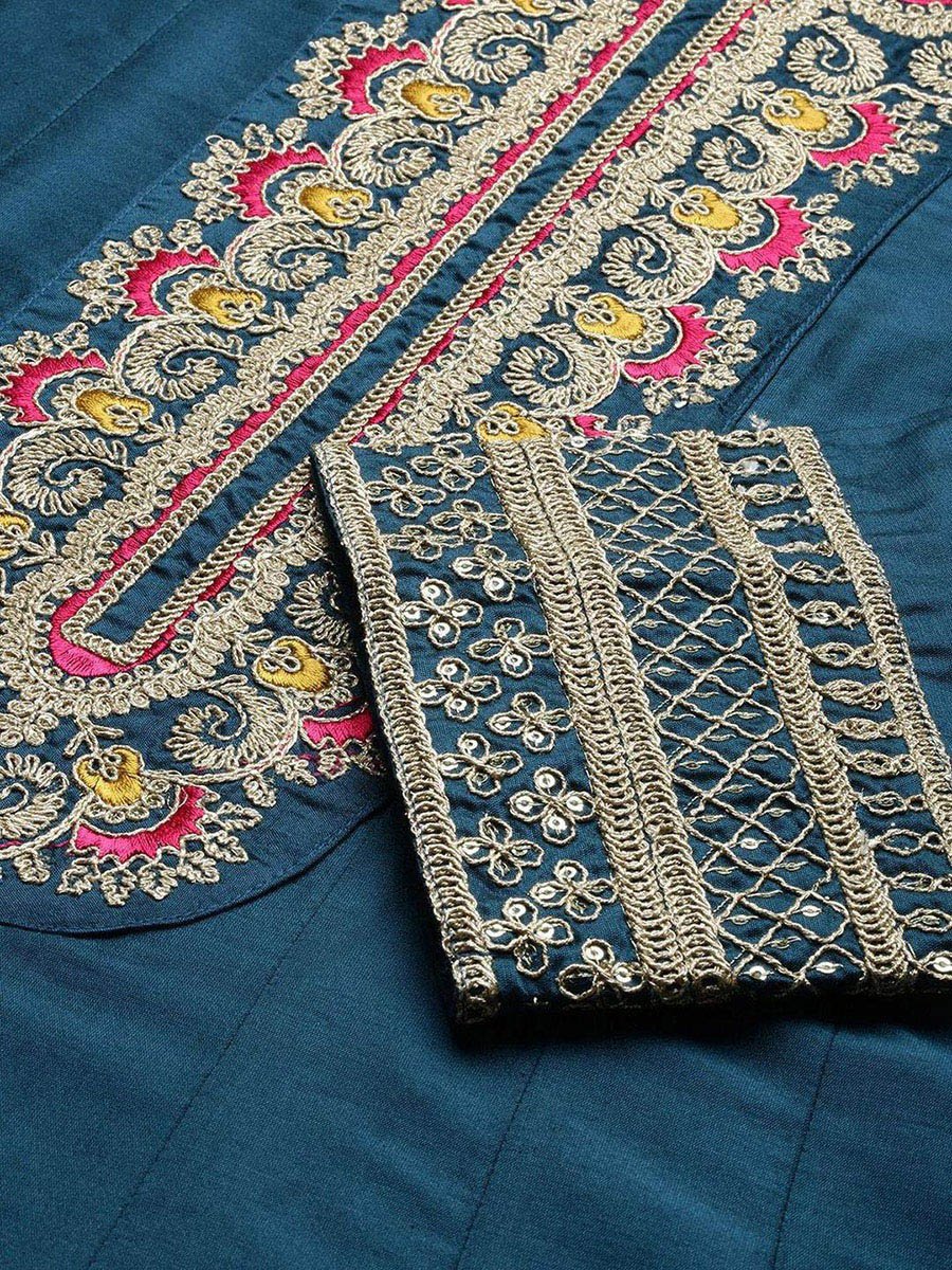 Embroidered Kurta with Floral Print Dupatta Set