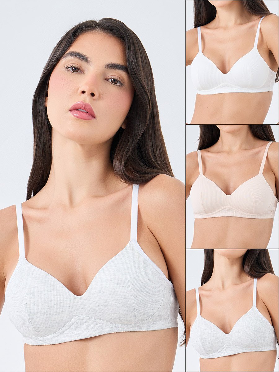 Pack of 3 - Non Wired Ribbed T-Shirt Bra