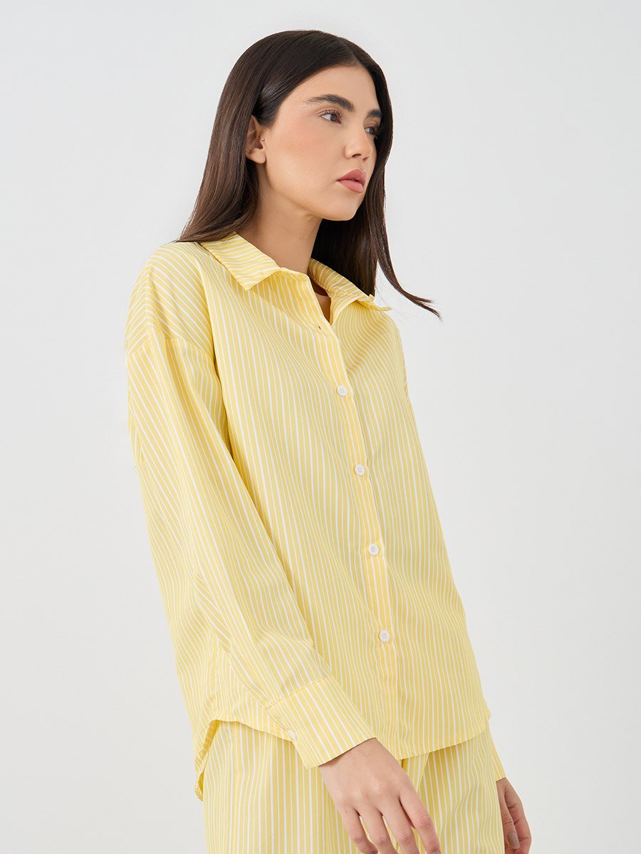 Striped Buttoned Shirt and Pyjama Set