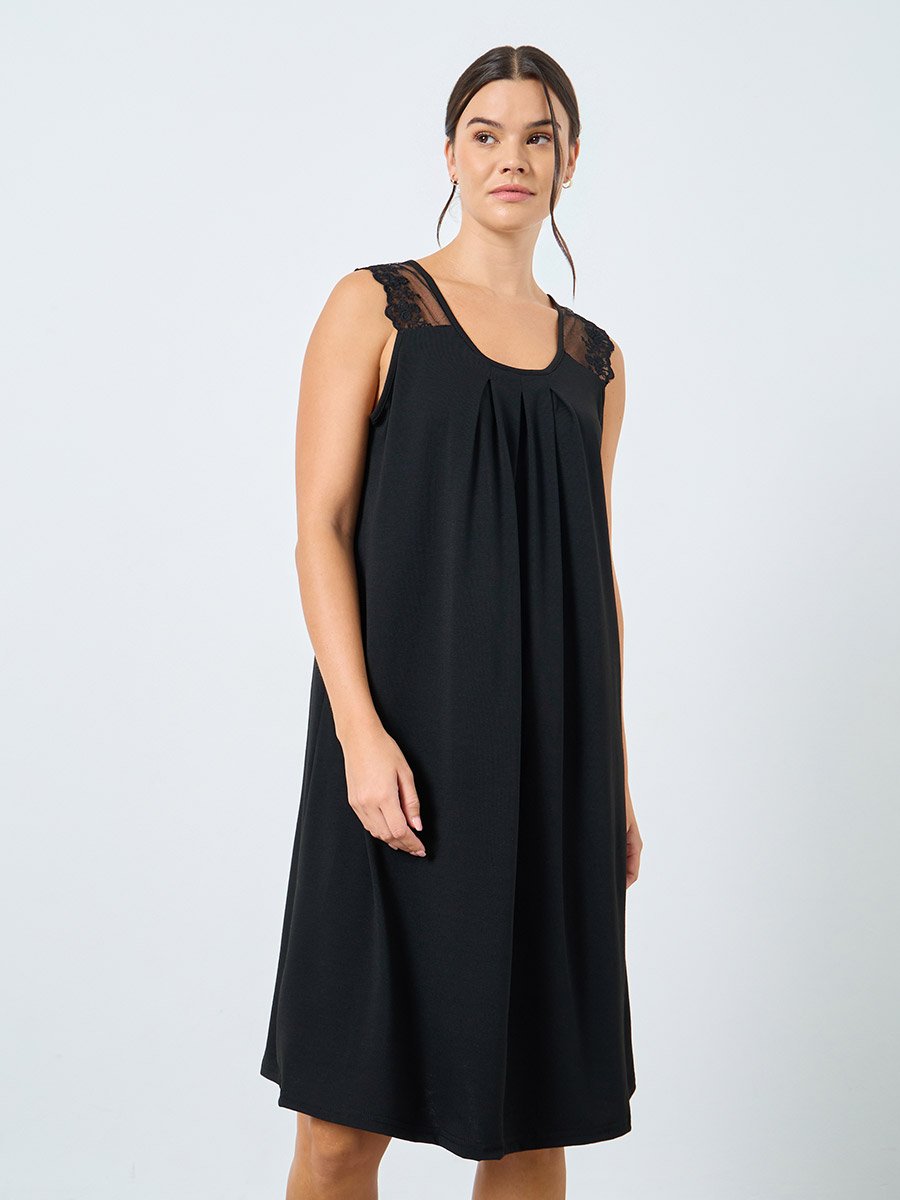 Front Pintuck Shoulder Lace Detail Slip Dress