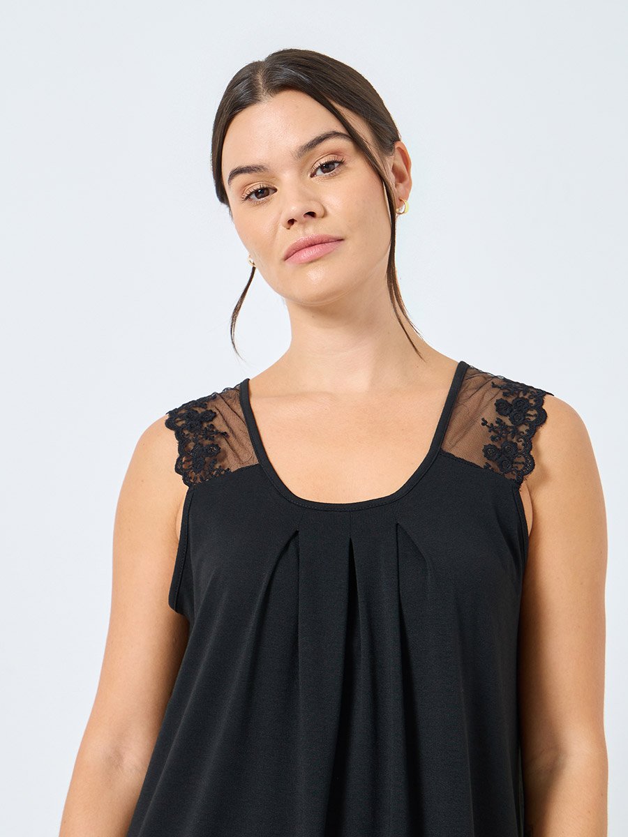 Front Pintuck Shoulder Lace Detail Slip Dress