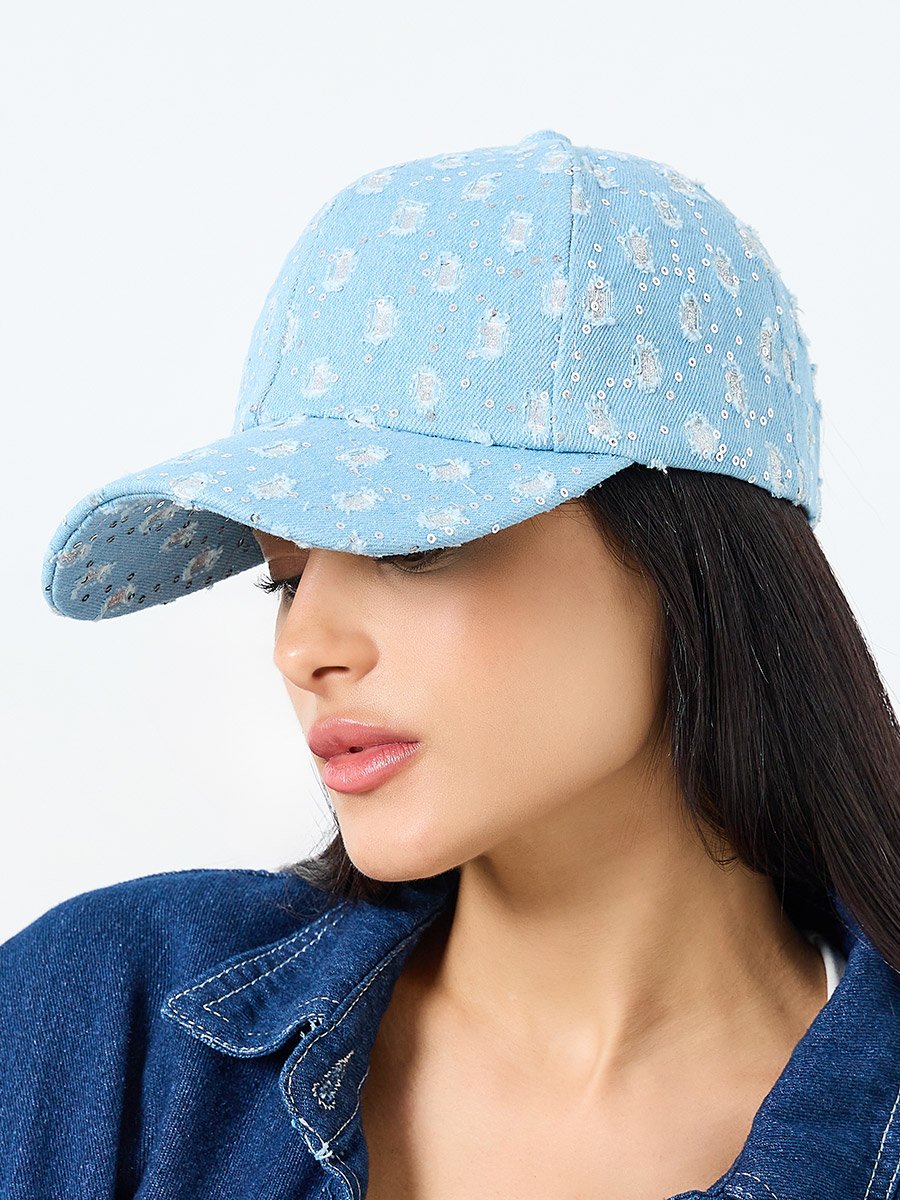 Sequined Distressed Cap