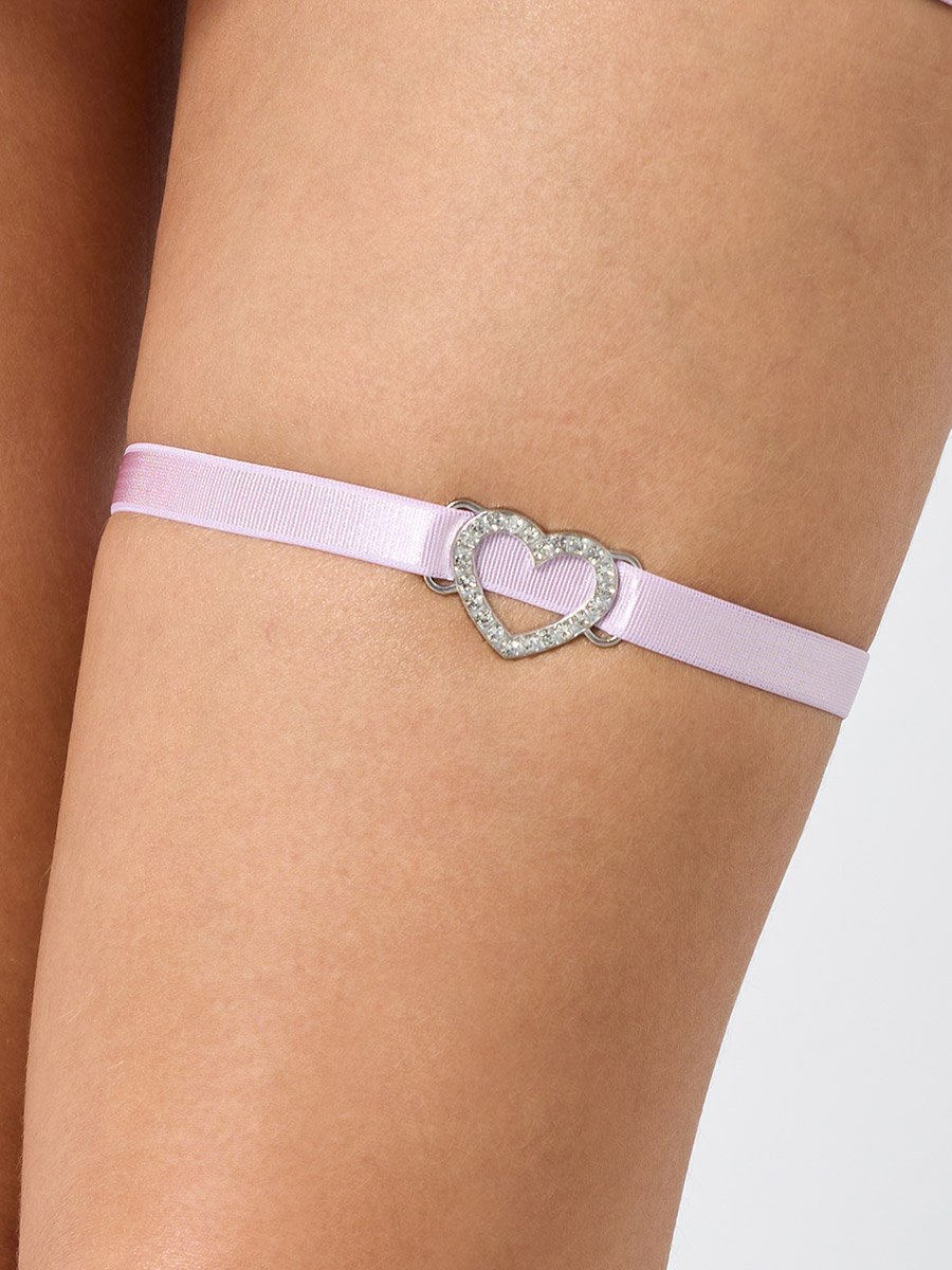 Heart Accent Mesh Slip with Thong and Garter Set