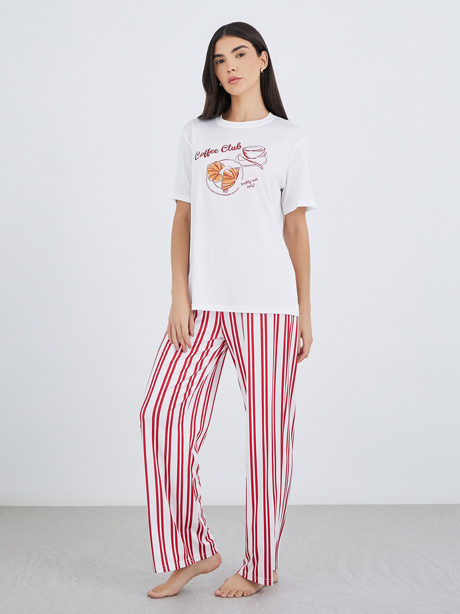 Graphic Print T-Shirt and Striped Pyjama Set