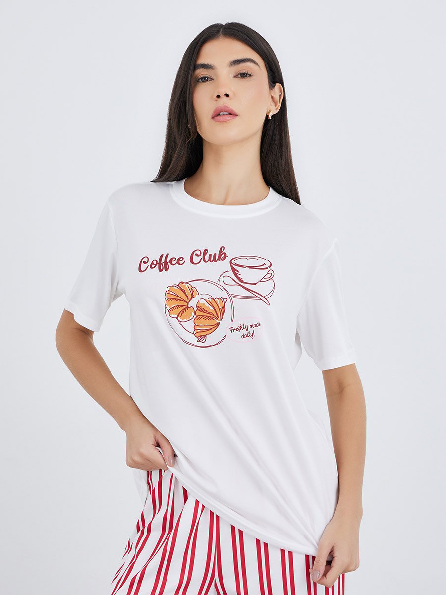 Graphic Print T-Shirt and Striped Pyjama Set