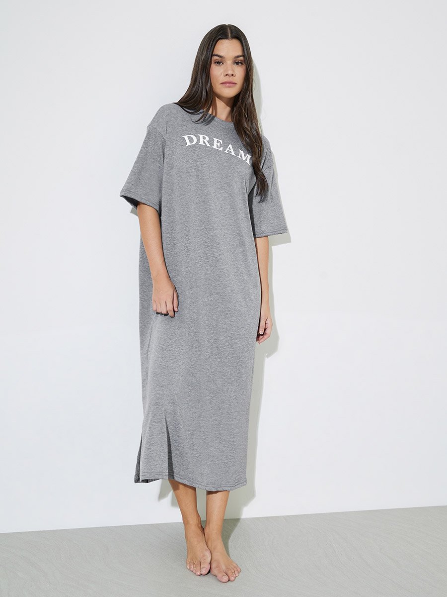 Grey Slogan Print Short Sleeve Sleep T-Shirt