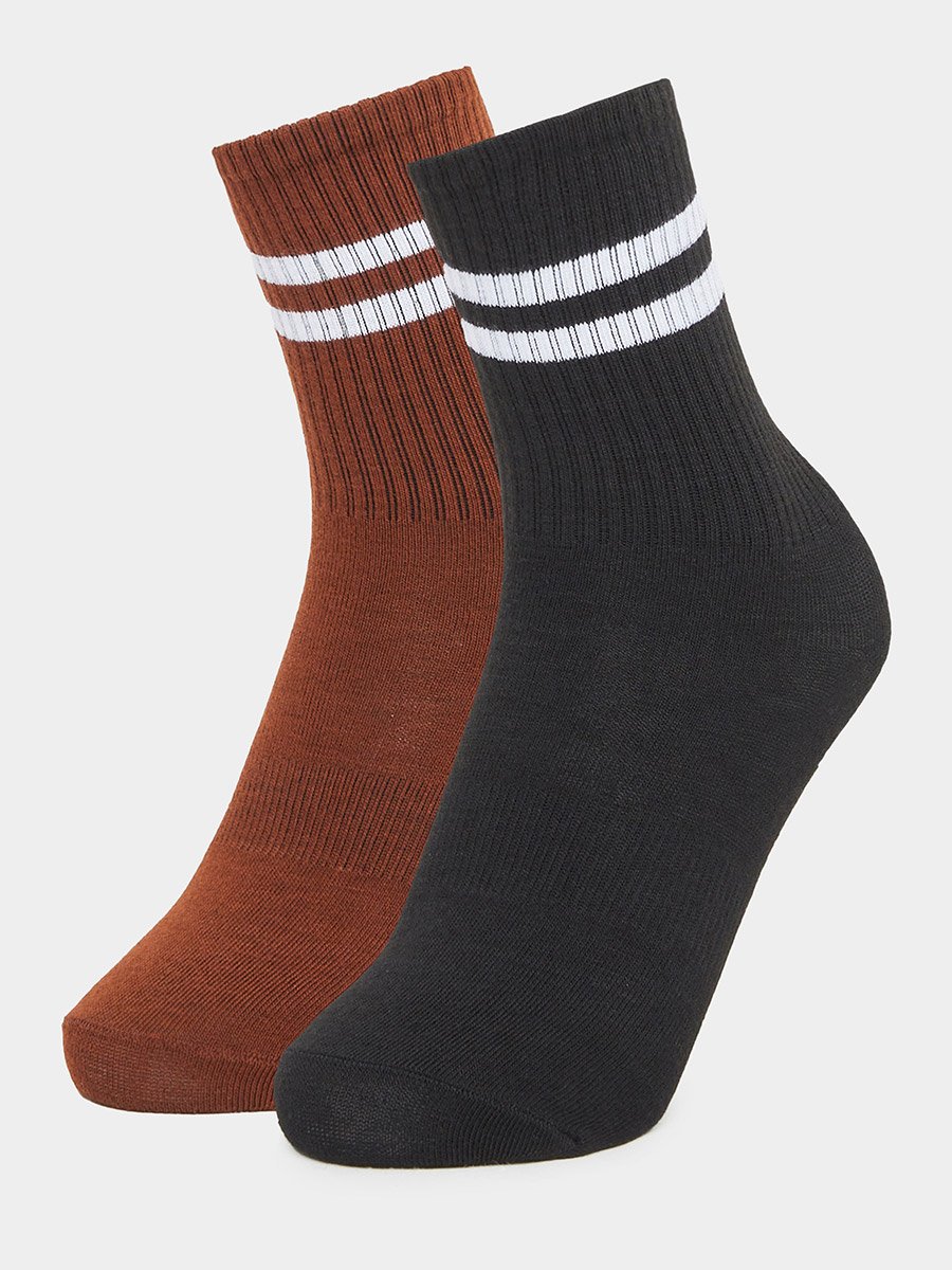 Set of 2 - Contrast Striped Socks