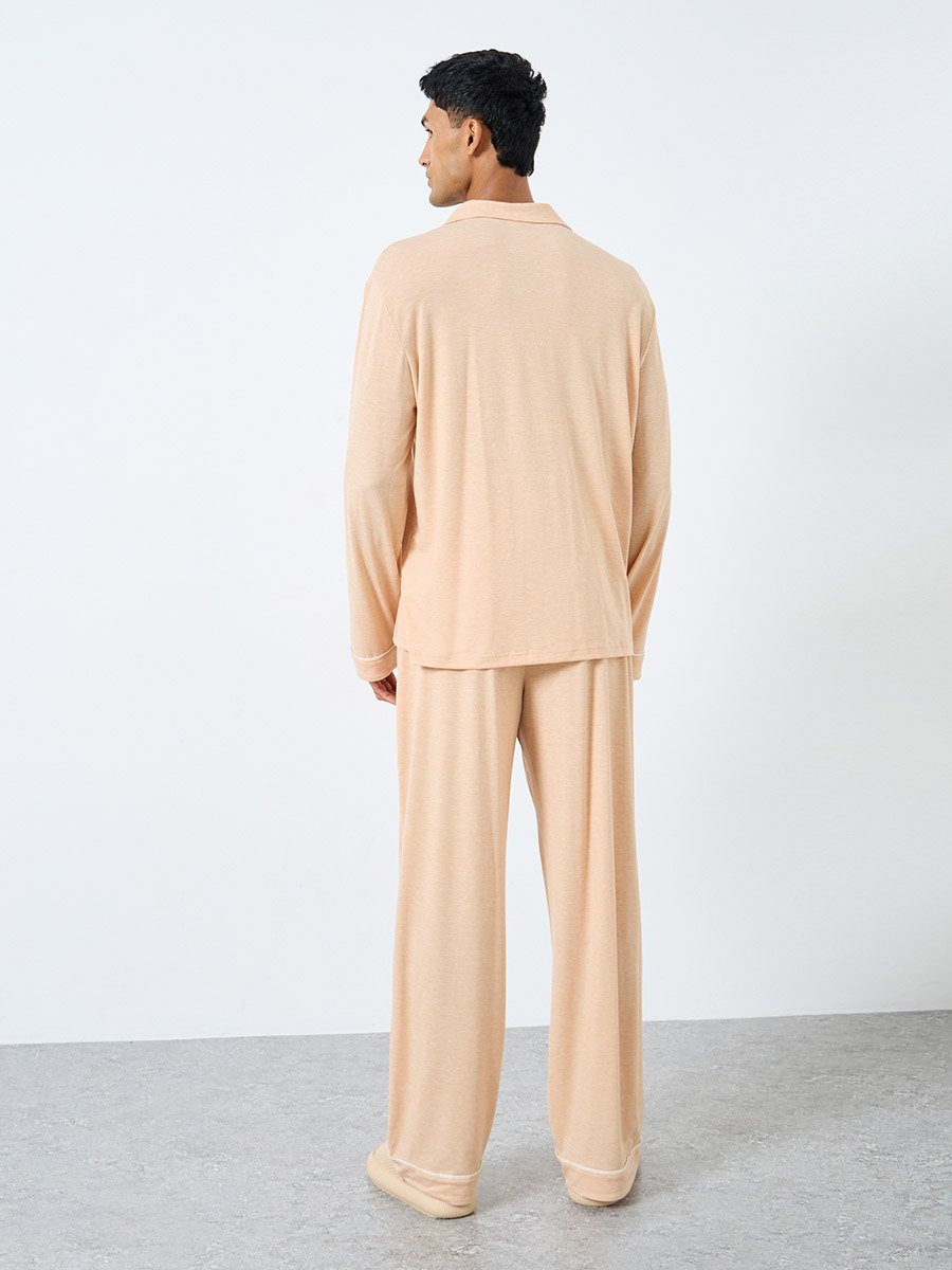Men Lace Pocket Piping Detail Shirt and Pyjama Set