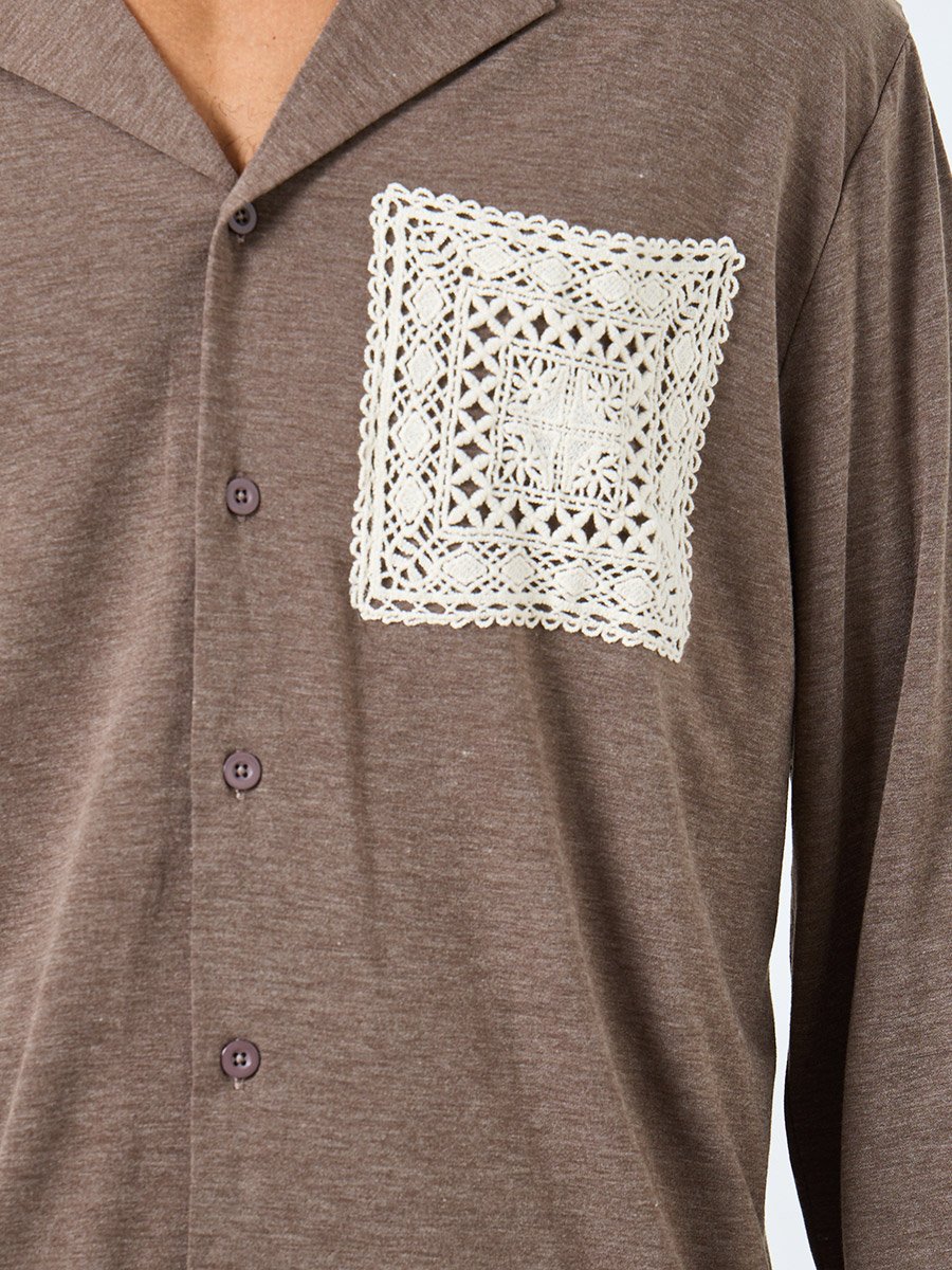 Men Lace Pocket Piping Detail Shirt and Pyjama Set