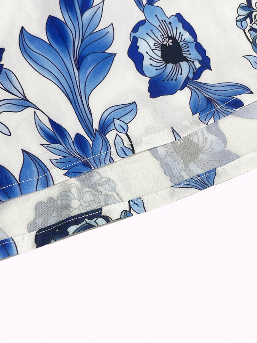 Floral Print A-Line Smocking Detail Maxi Dress