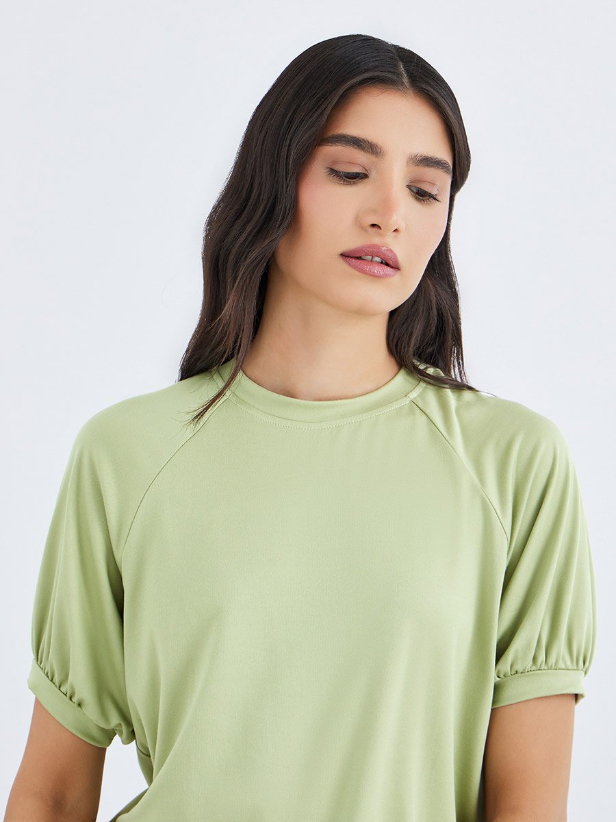 Solid Raglan Sleeve Regular Fit T-Shirt For Women at UAE | Styli