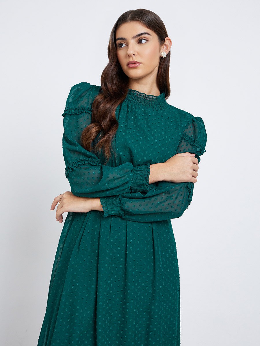 Textured Dobby Ruffled Hem Maxi Dress