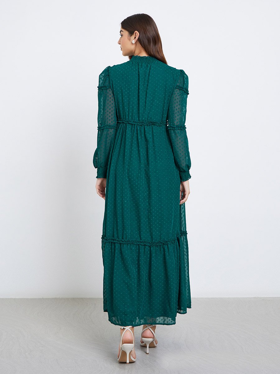 Textured Dobby Ruffled Hem Maxi Dress