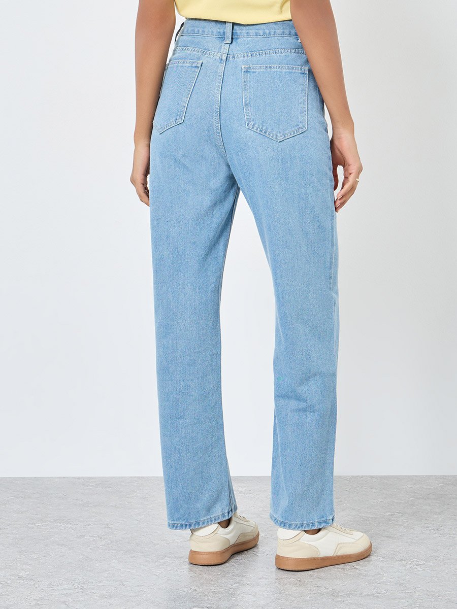 Solid Mid Rise Wide Leg Jeans