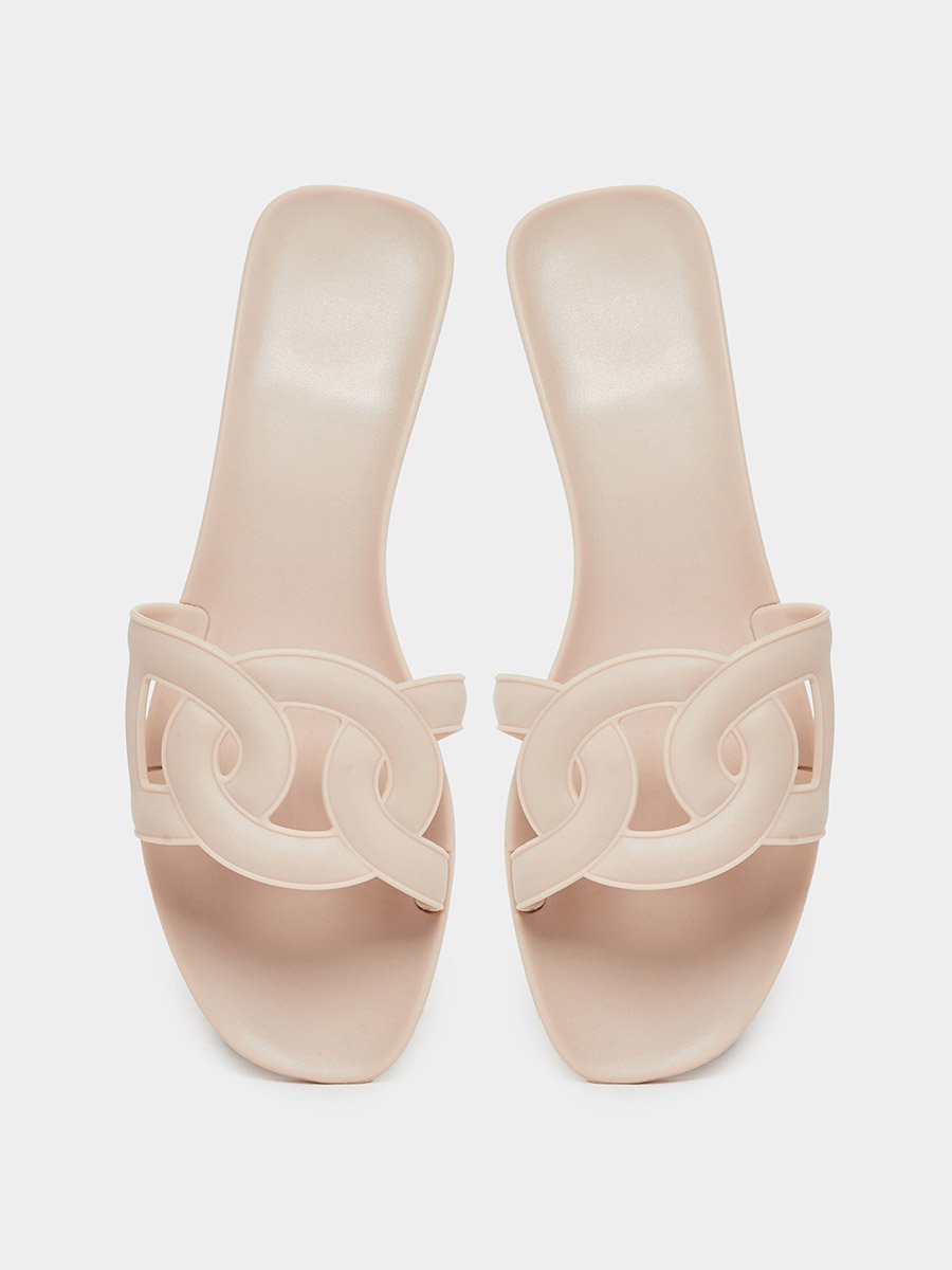Solid Cross Circle Vamp Flat Sandals