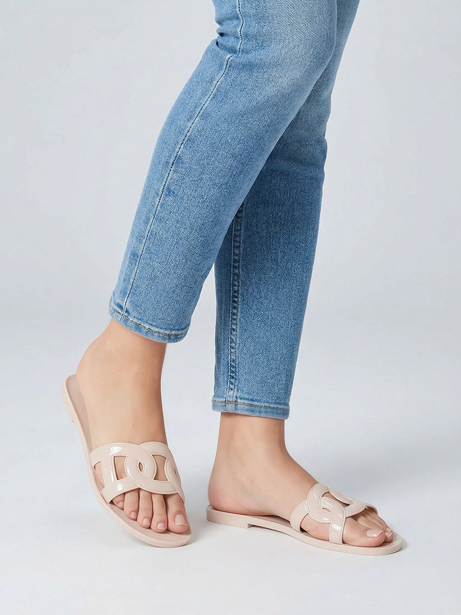 Solid Cross Circle Vamp Flat Sandals