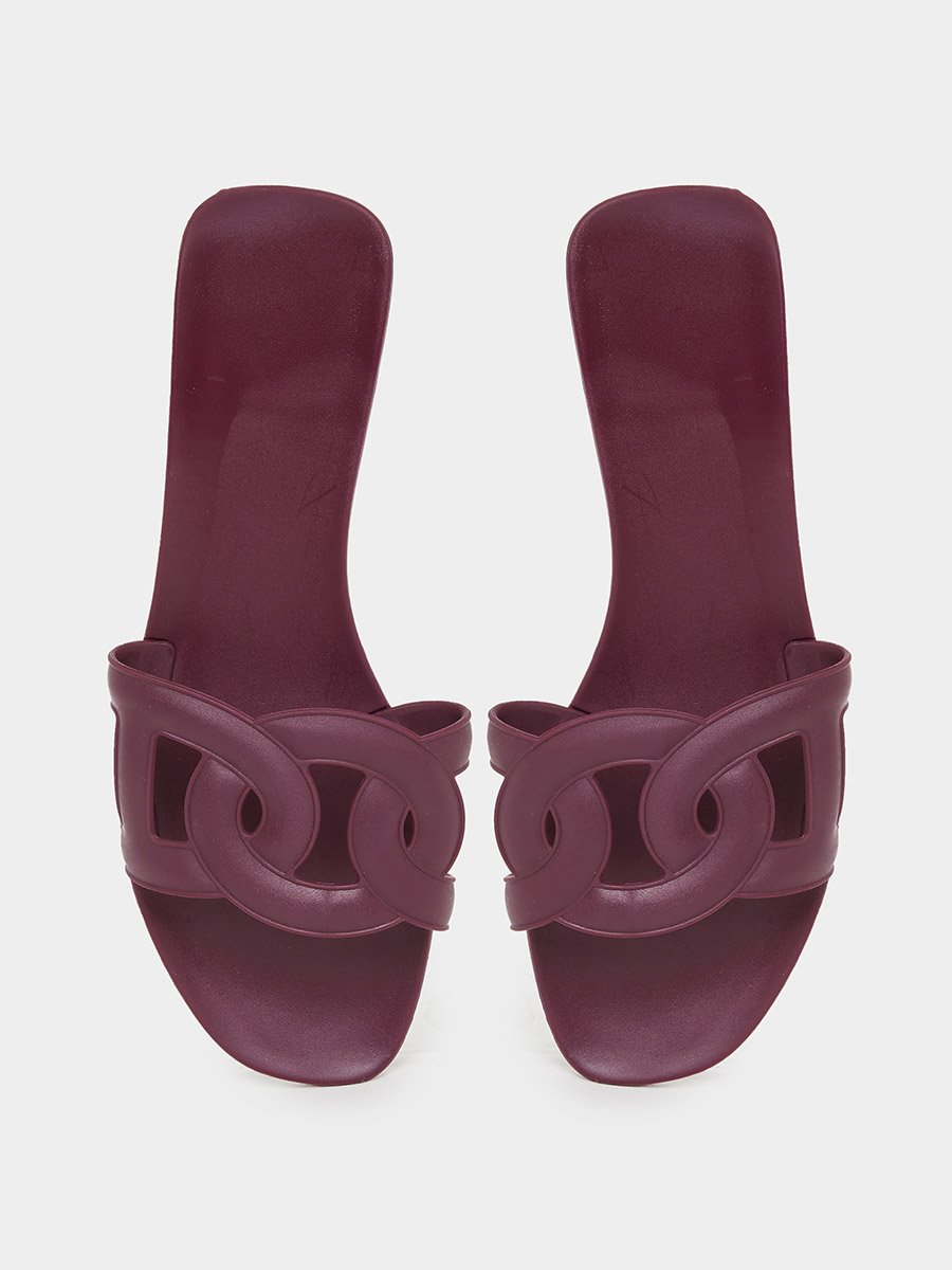 Solid Cross Circle Vamp Flat Sandals