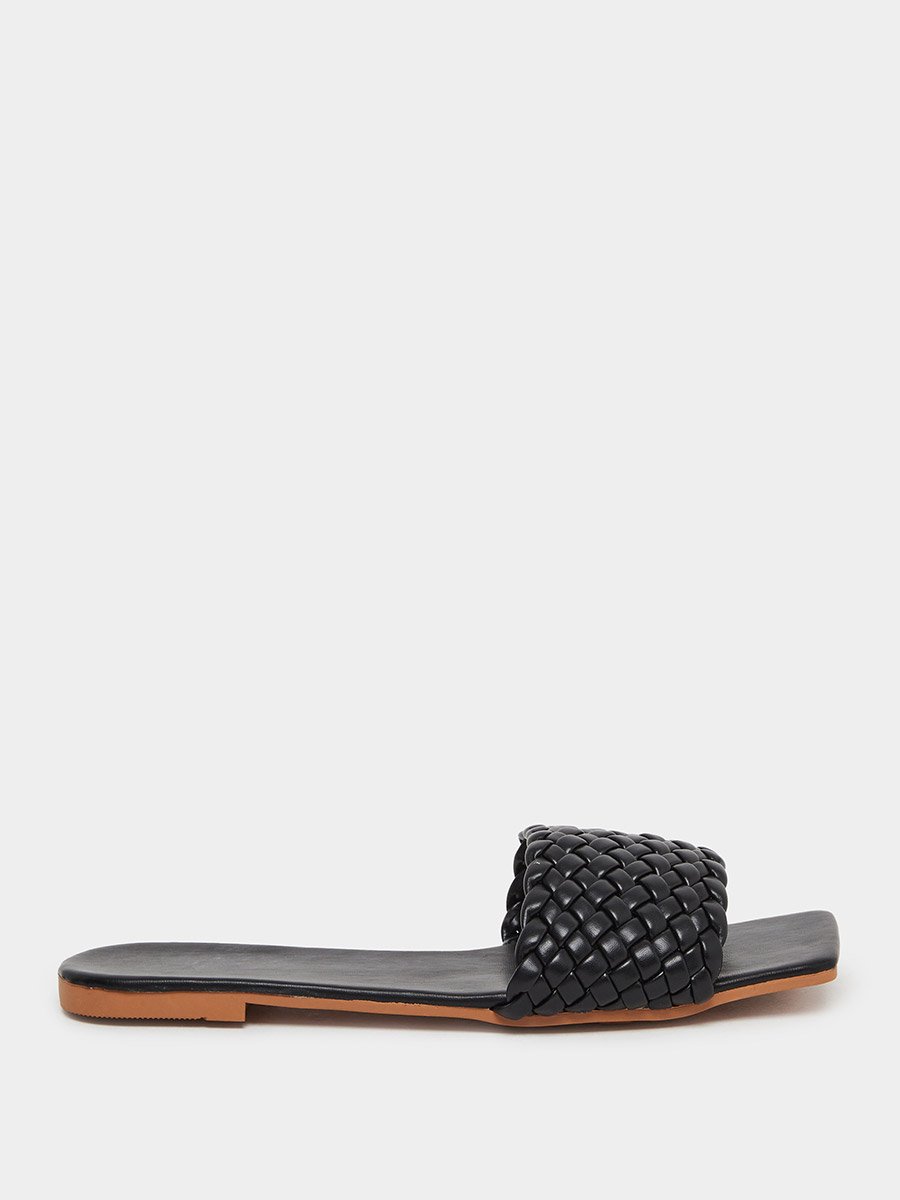 Solid Textured Weaving Flat Sandals