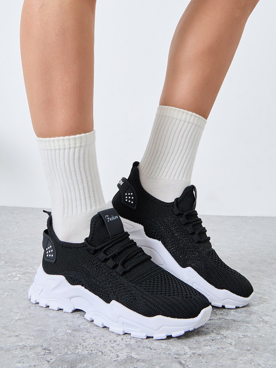 Black Texture Lace Up Chunky Sneakers