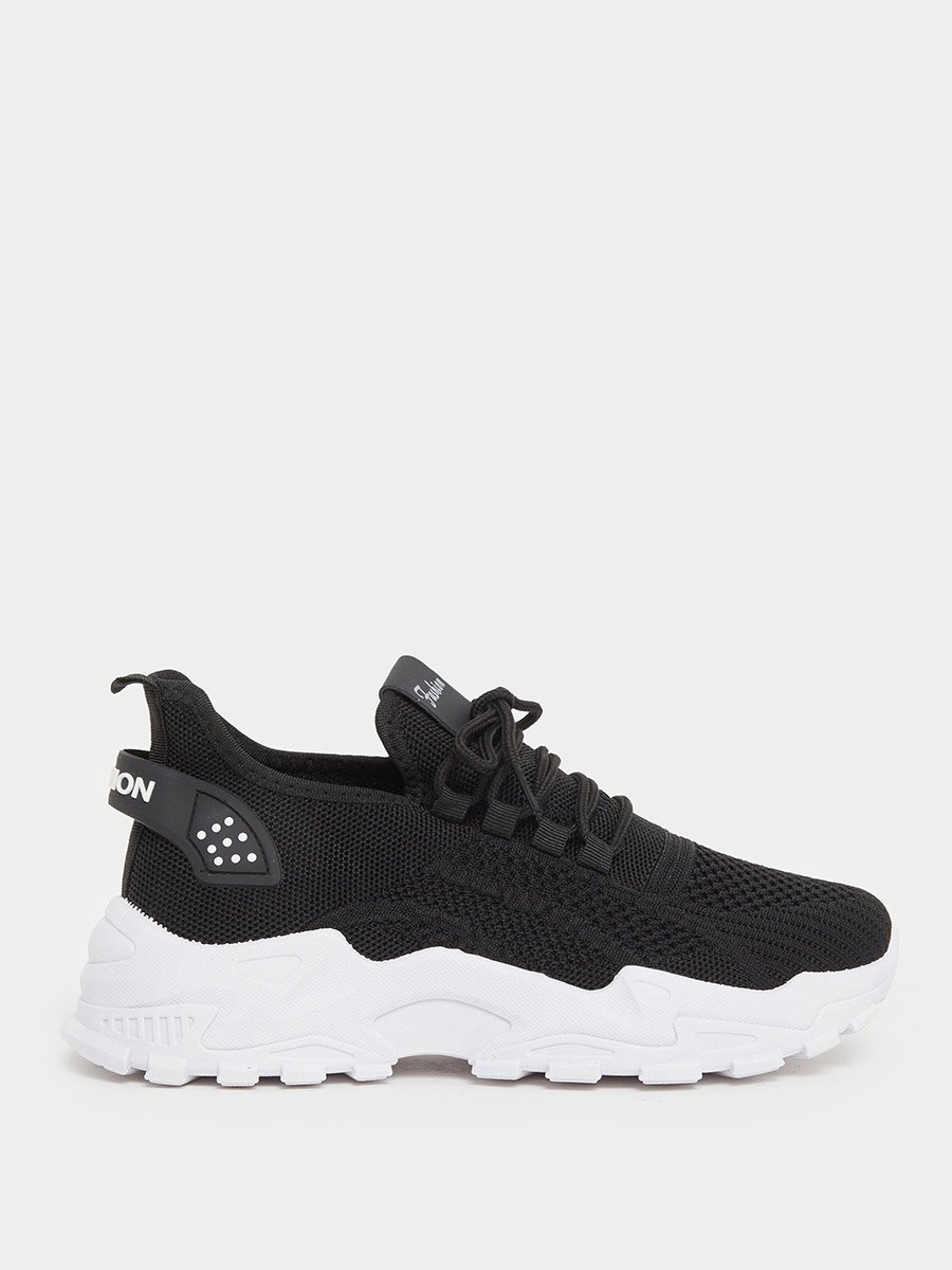 Black Texture Lace Up Chunky Sneakers
