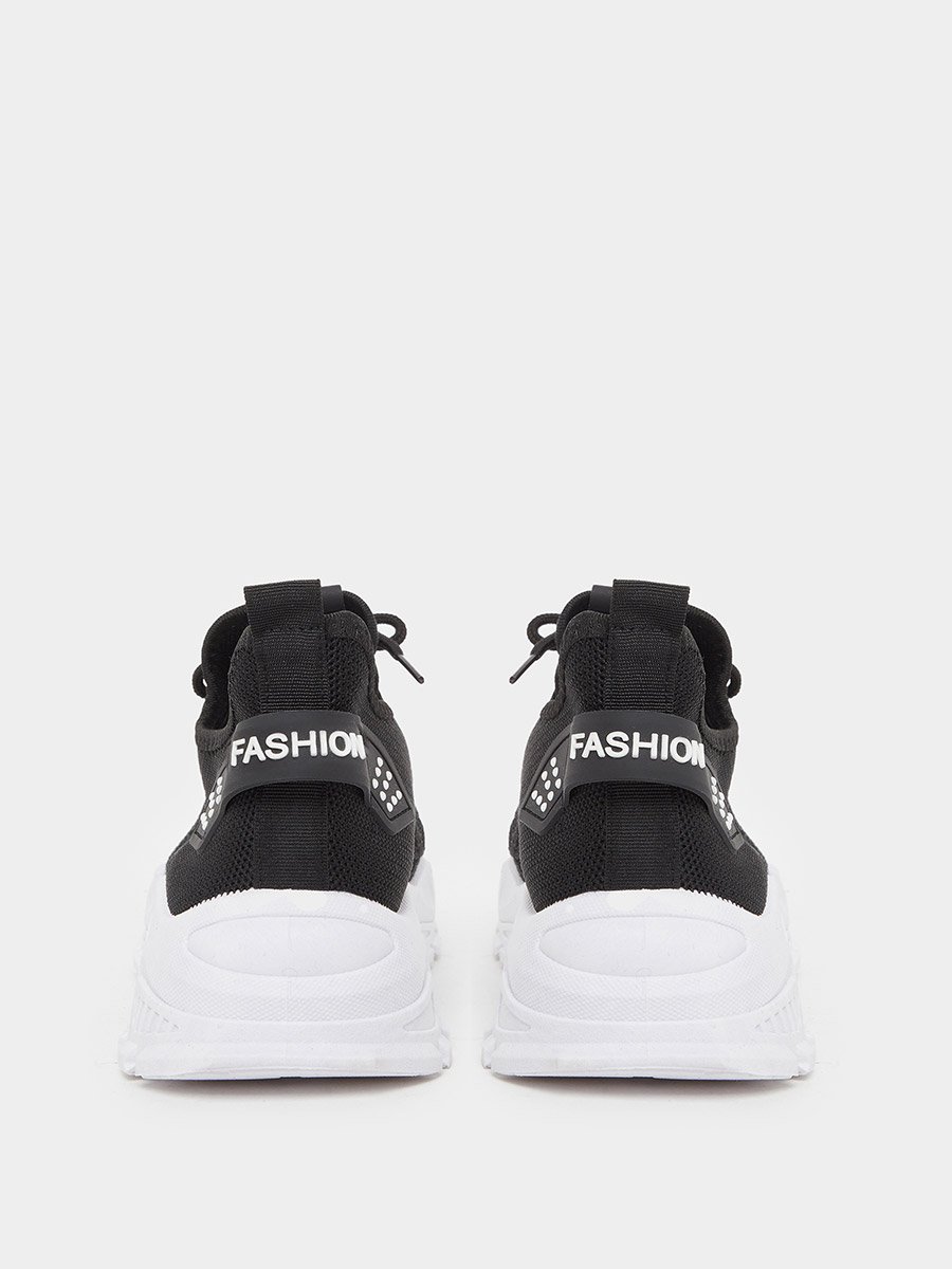 Black Texture Lace Up Chunky Sneakers