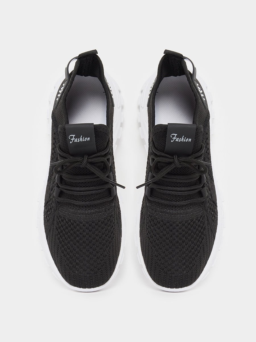 Black Texture Lace Up Chunky Sneakers