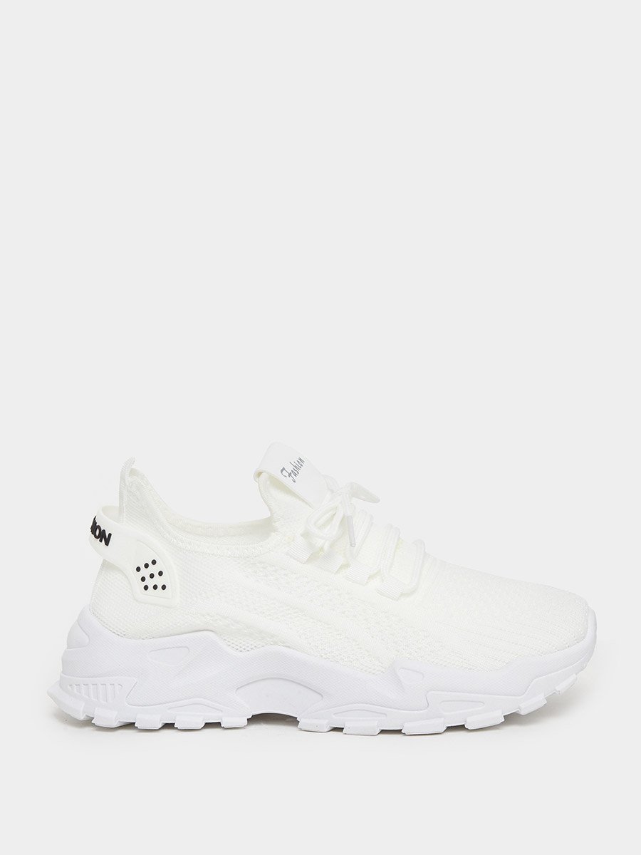 White Texture Lace Up Chunky Sneakers