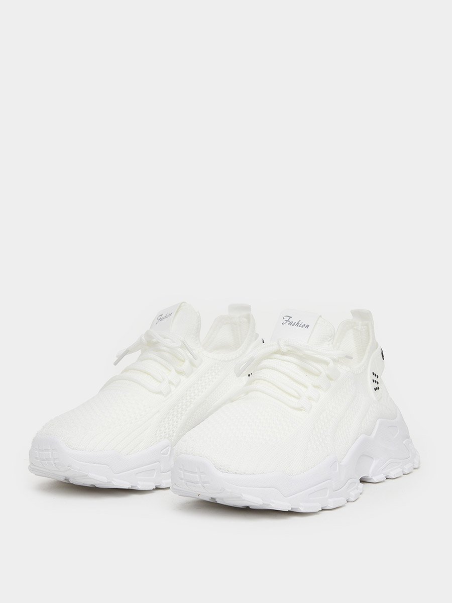 White Texture Lace Up Chunky Sneakers