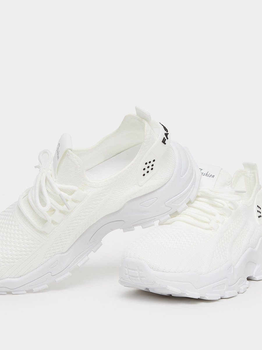 White Texture Lace Up Chunky Sneakers