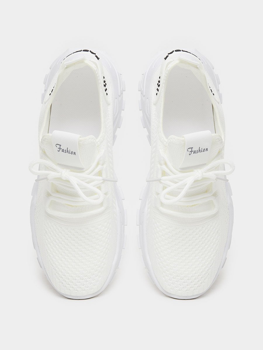 White Texture Lace Up Chunky Sneakers
