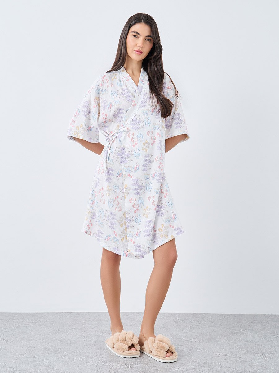 All Over Floral Print Side Tie Robe