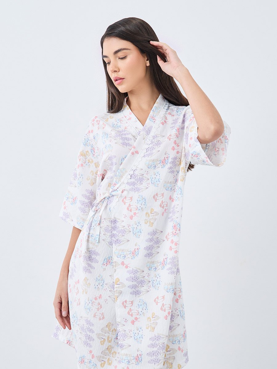 All Over Floral Print Side Tie Robe
