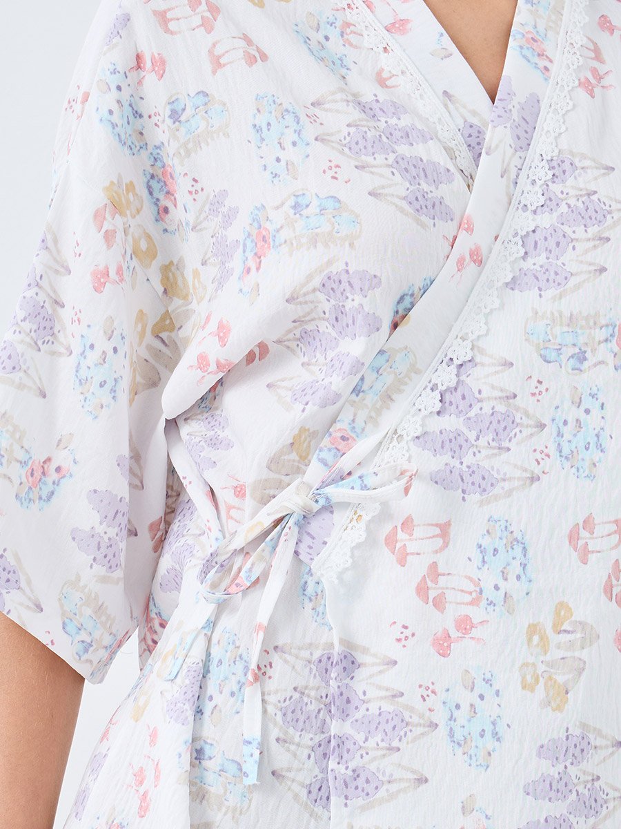 All Over Floral Print Side Tie Robe