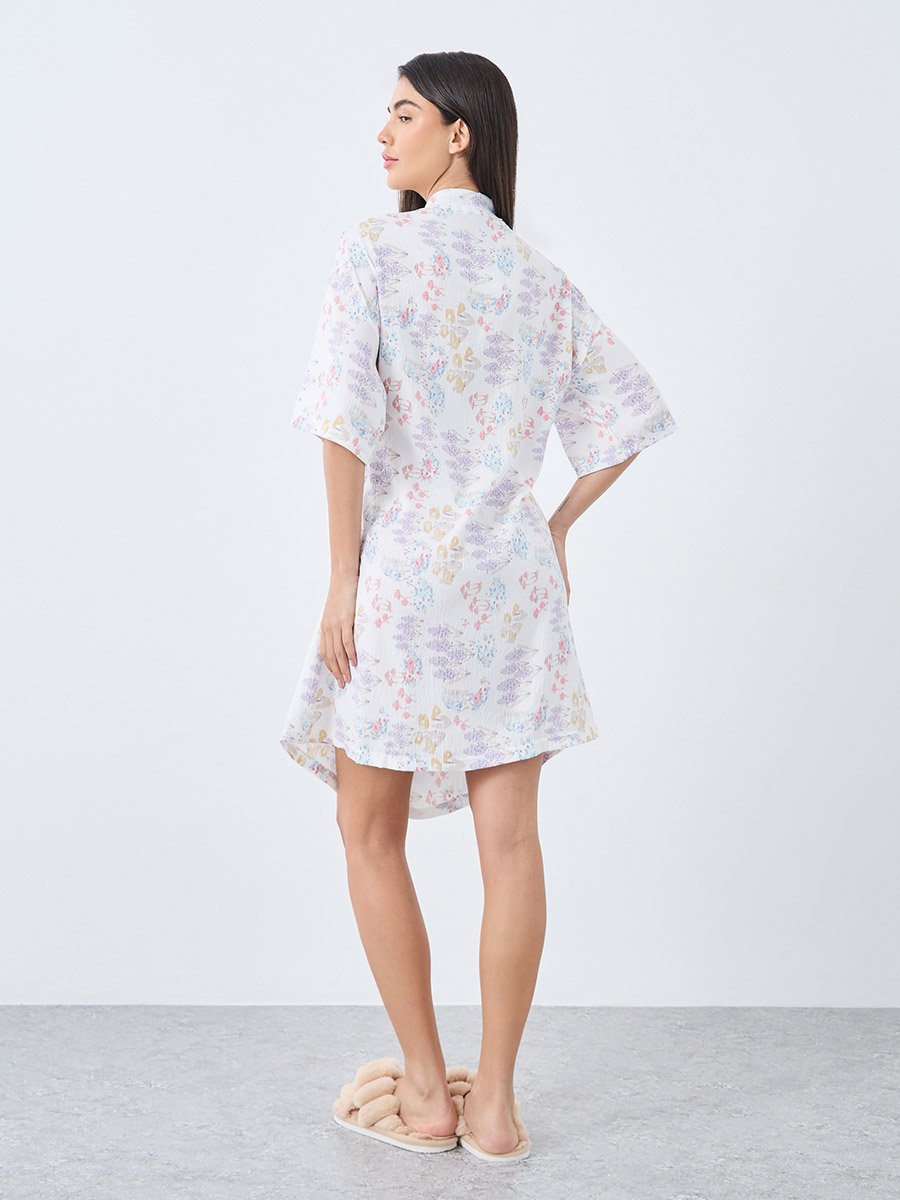 All Over Floral Print Side Tie Robe