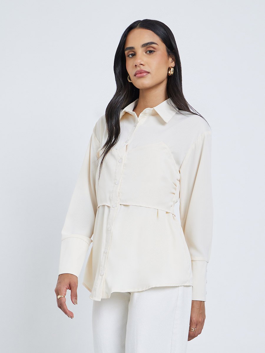 Spread Collar Buttoned Long Sleeve Shirt