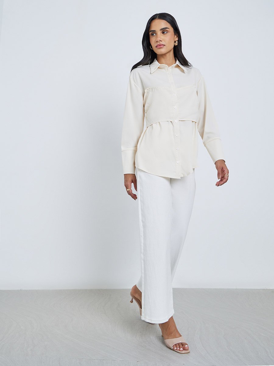 Spread Collar Buttoned Long Sleeve Shirt
