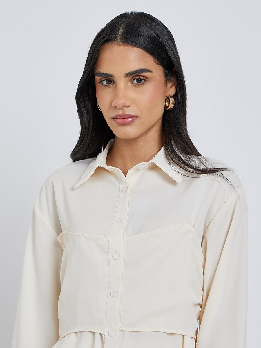 Spread Collar Buttoned Long Sleeve Shirt
