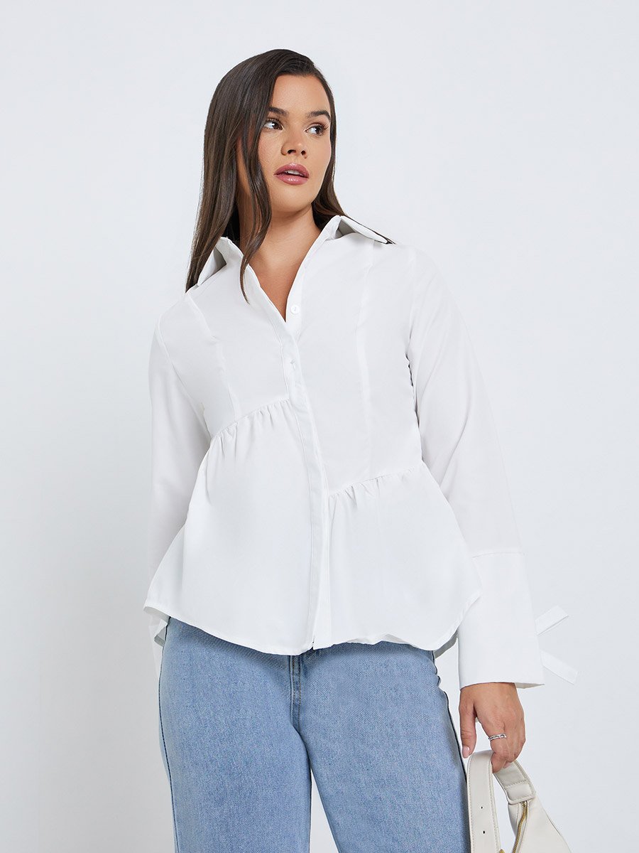 Women White Asymmetric Style Peplum Shirt