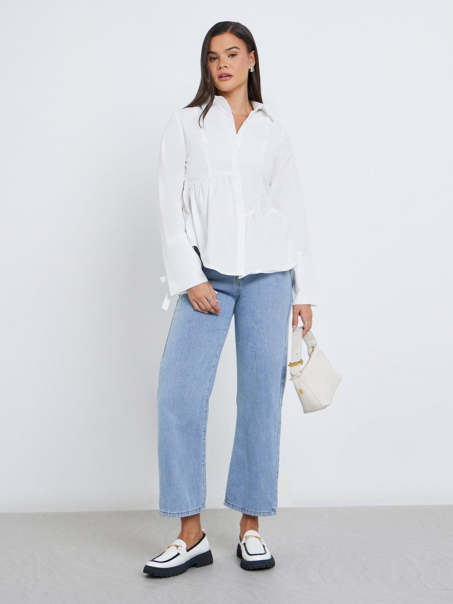 Women White Asymmetric Style Peplum Shirt