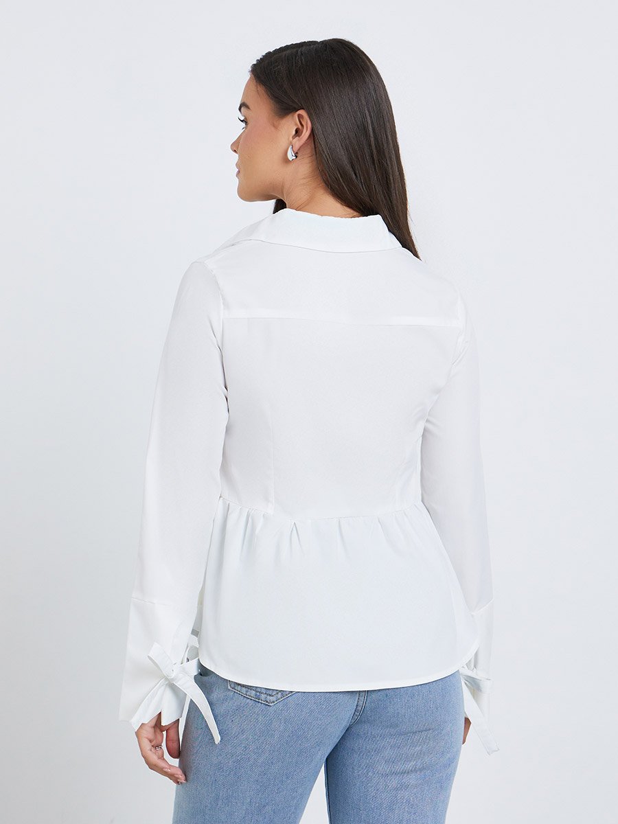 Women White Asymmetric Style Peplum Shirt