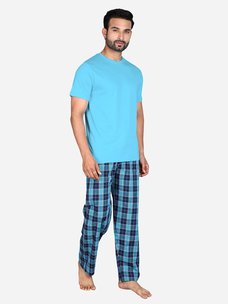Solid Short Sleeve T-Shirt and Checked Pyjama Set