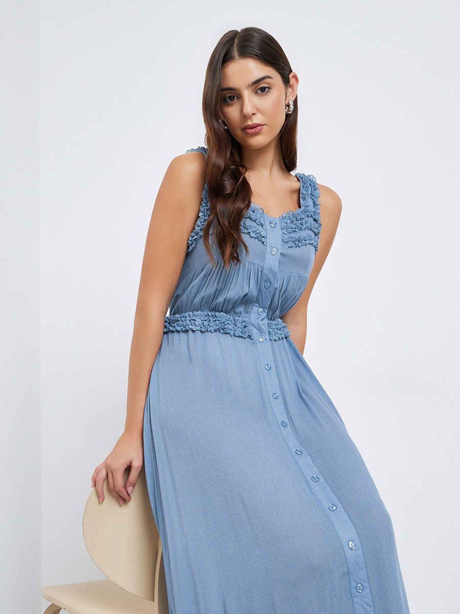Crinkled Rayon Strappy Maxi Dress For Women at Saudi | Styli