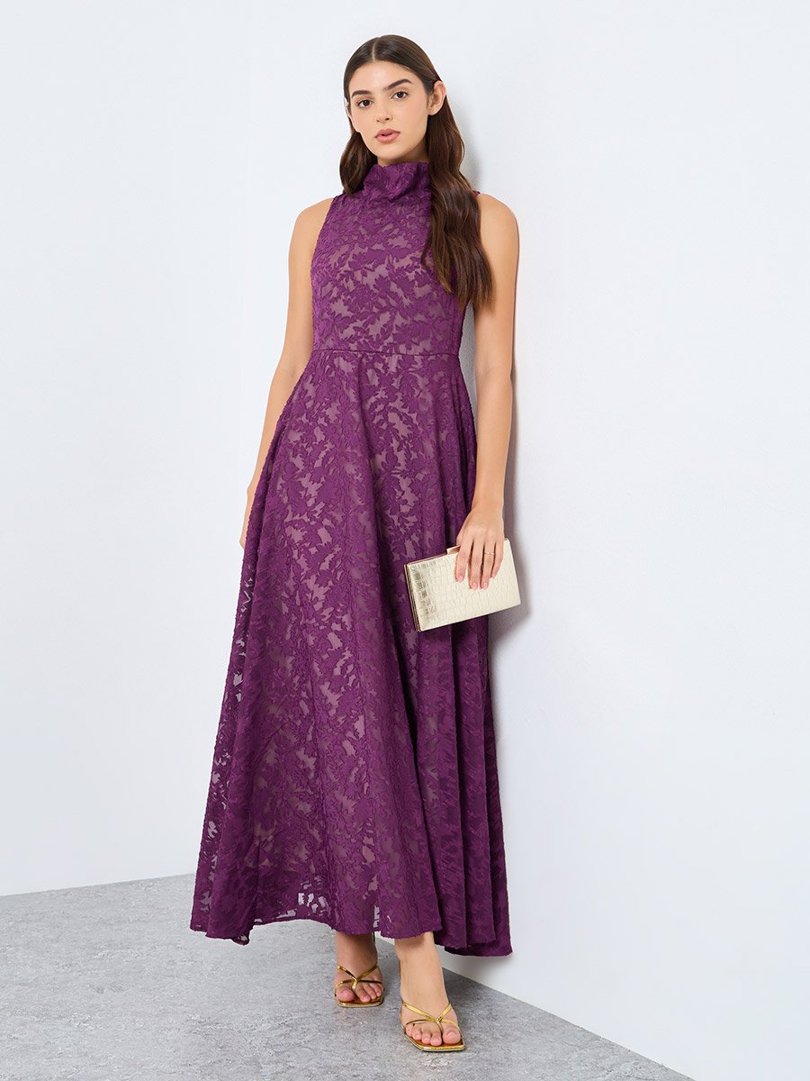 Lace Sleeveless High Neck Maxi Dress