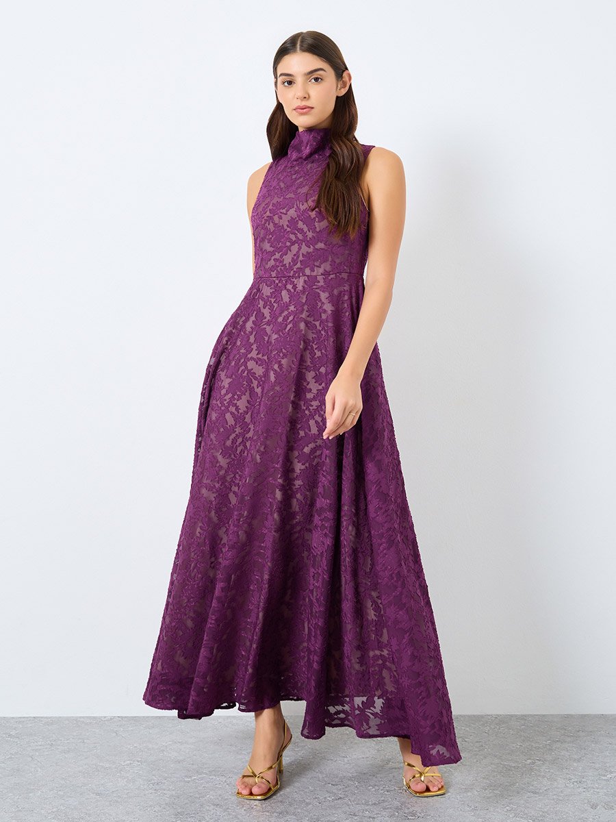 Lace Sleeveless High Neck Maxi Dress