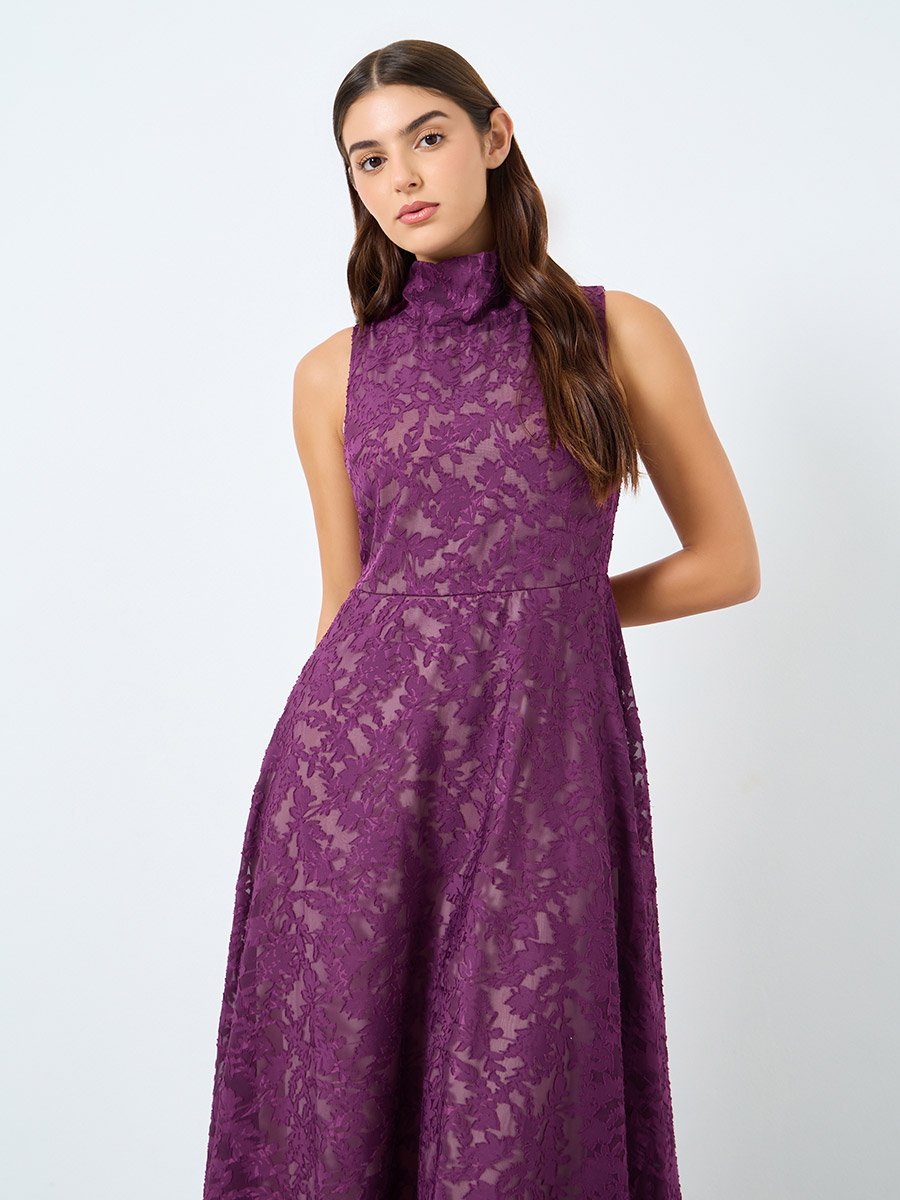 Lace Sleeveless High Neck Maxi Dress