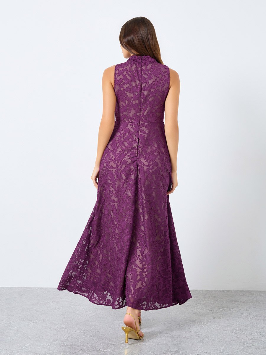 Lace Sleeveless High Neck Maxi Dress
