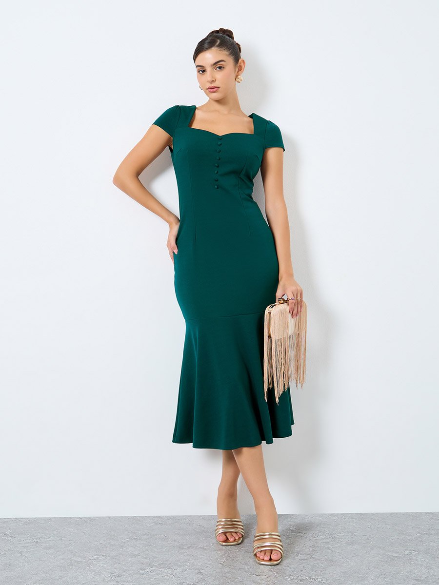 Sweetheart Neck Mermaid Hem Bodycon Midi Dress For Women at Saudi | Styli