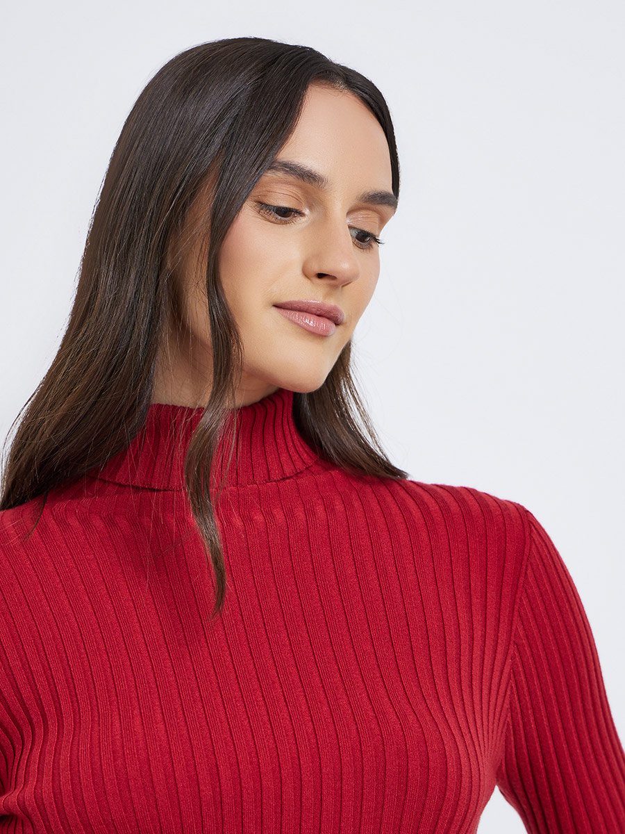 Turtle Neck Ribbed Long Sleeve Top